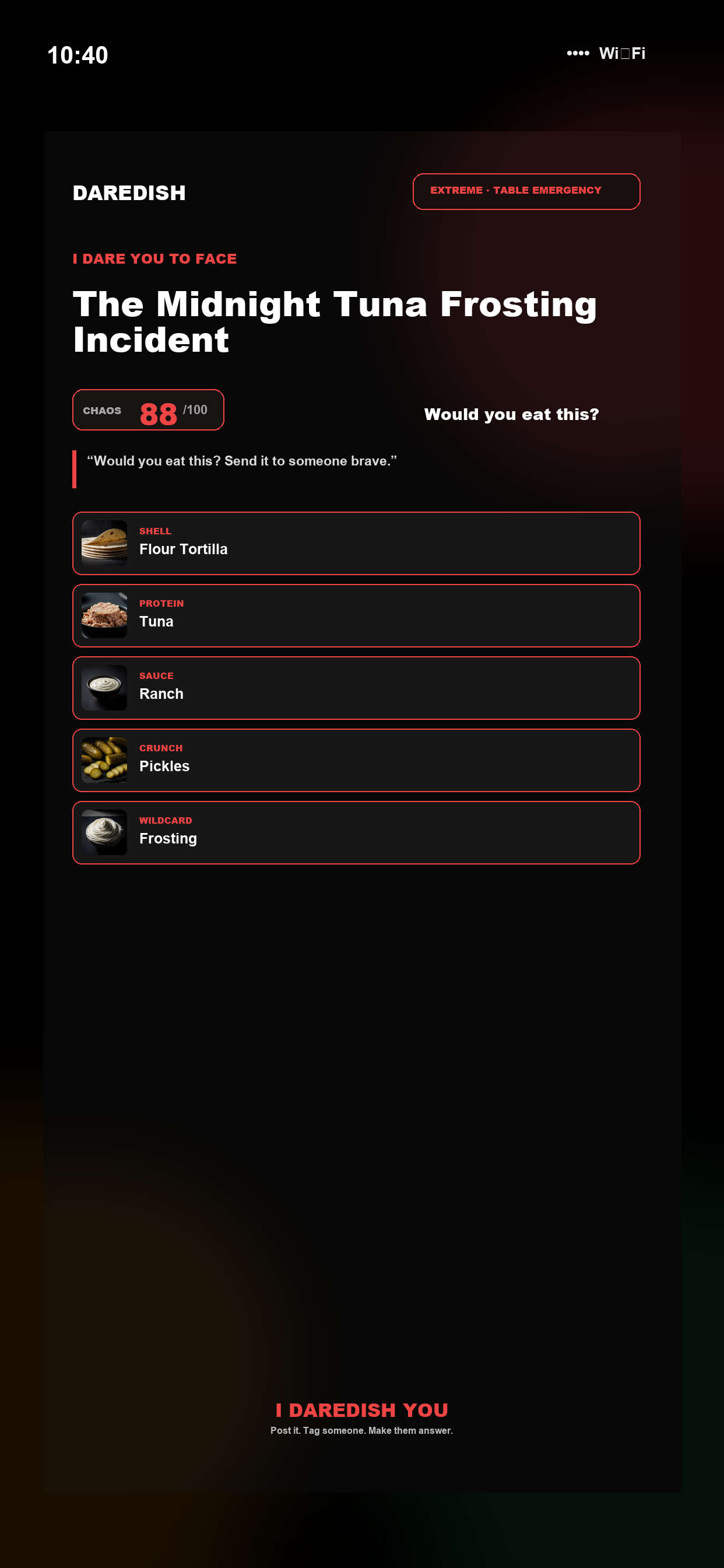 DareDish shareable story card