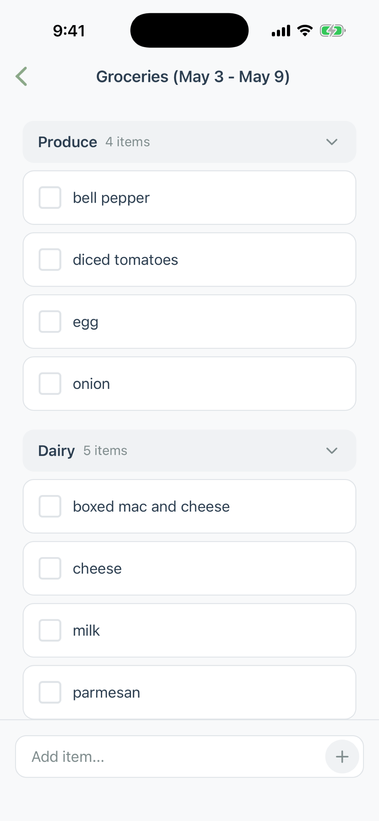 FamilyWise HQ grocery list
